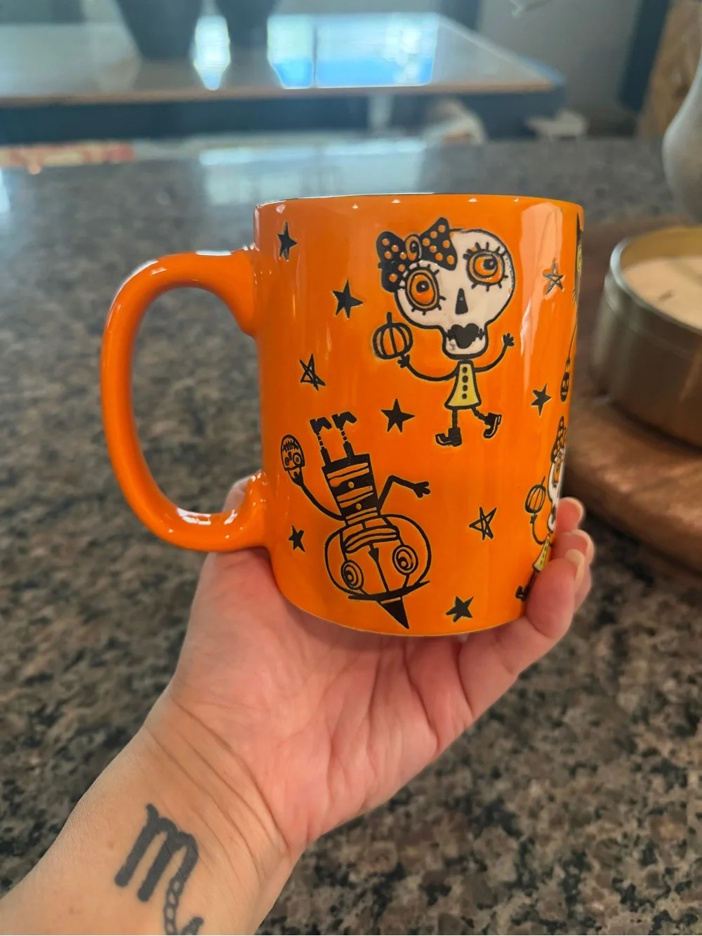 Oversized Halloween Skull & Cat Decorative Mug NWOT